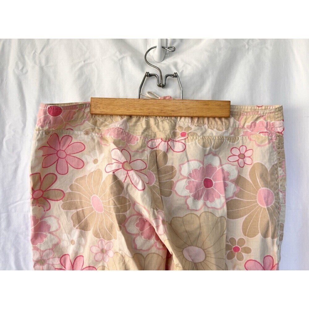 Vtg Y2K Old Navy Pink Floral Capri Khaki Pants M Low Rise Flower Power Boho - Picture 8 of 10